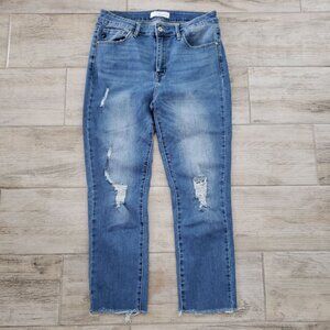 KanCan Keigan High Rise Ankle Skinny Jeans Women's Distressed Leg Raw Hem 28